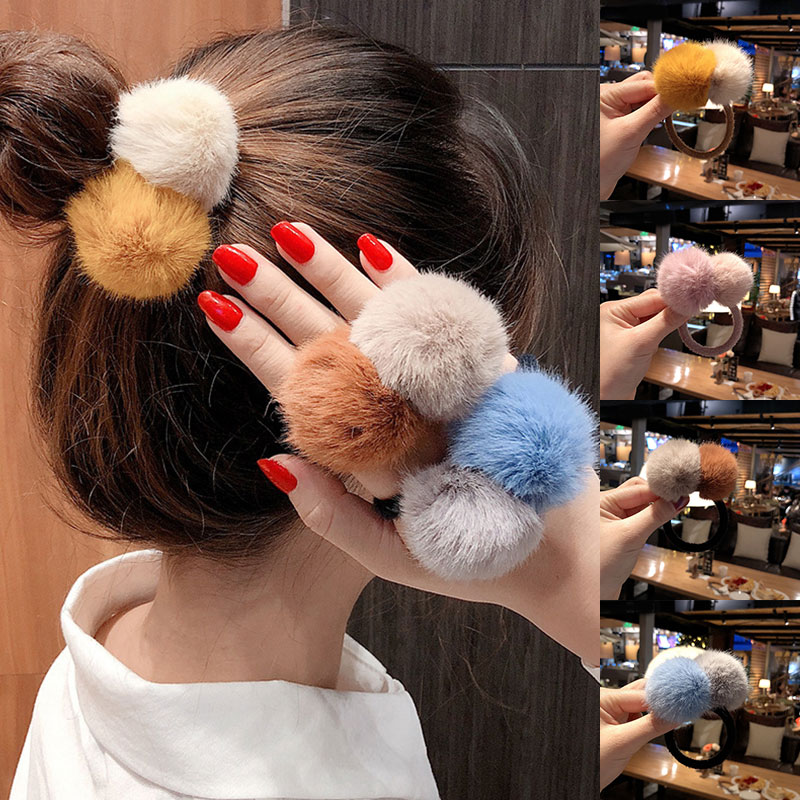 Faux Fur Pom Pom Hair Tie