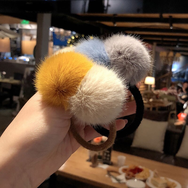 Faux Fur Pom Pom Hair Tie