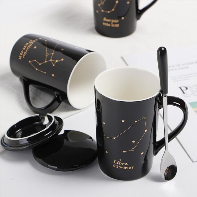 Zodiac Constellation Mug with Lid and Teaspoon