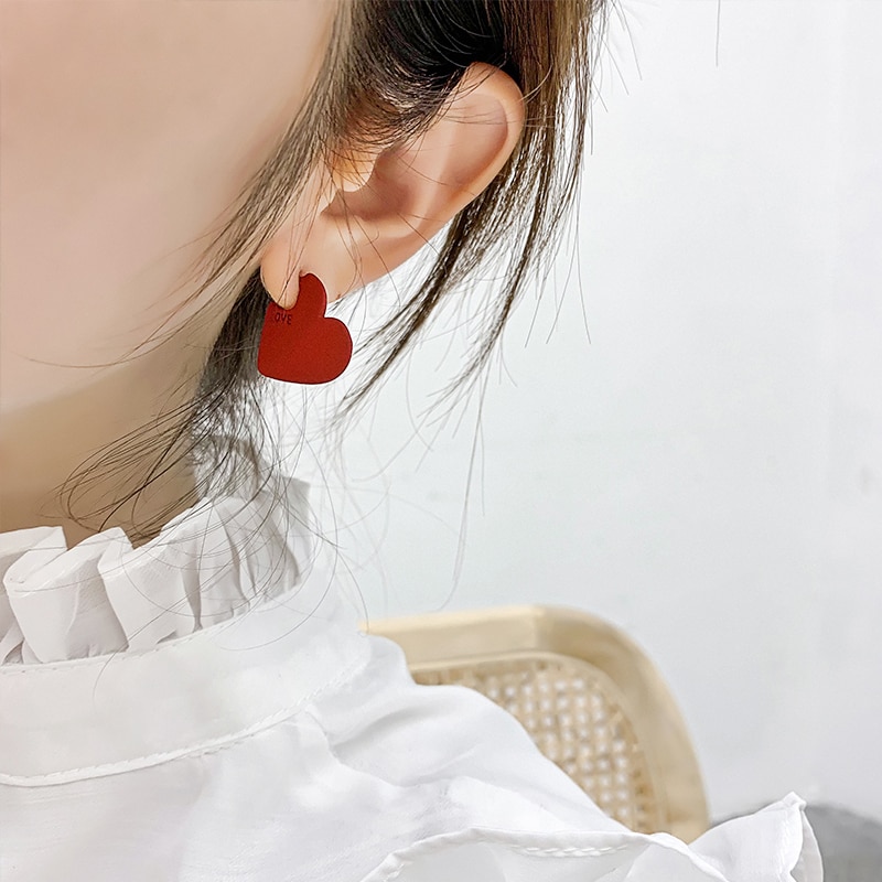 Red Heart Shaped Earrings Fashionable Jewelry