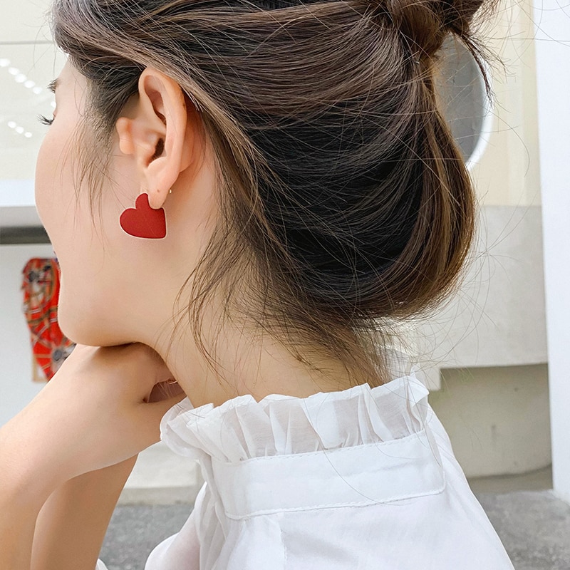 Red Heart Shaped Earrings Fashionable Jewelry