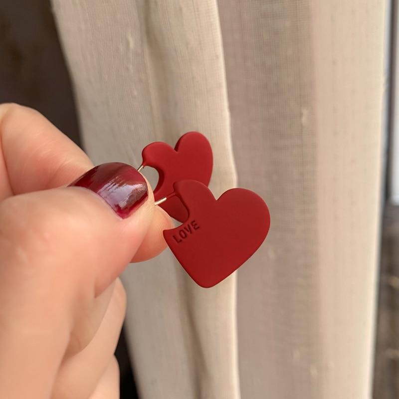 Red Heart Shaped Earrings Fashionable Jewelry