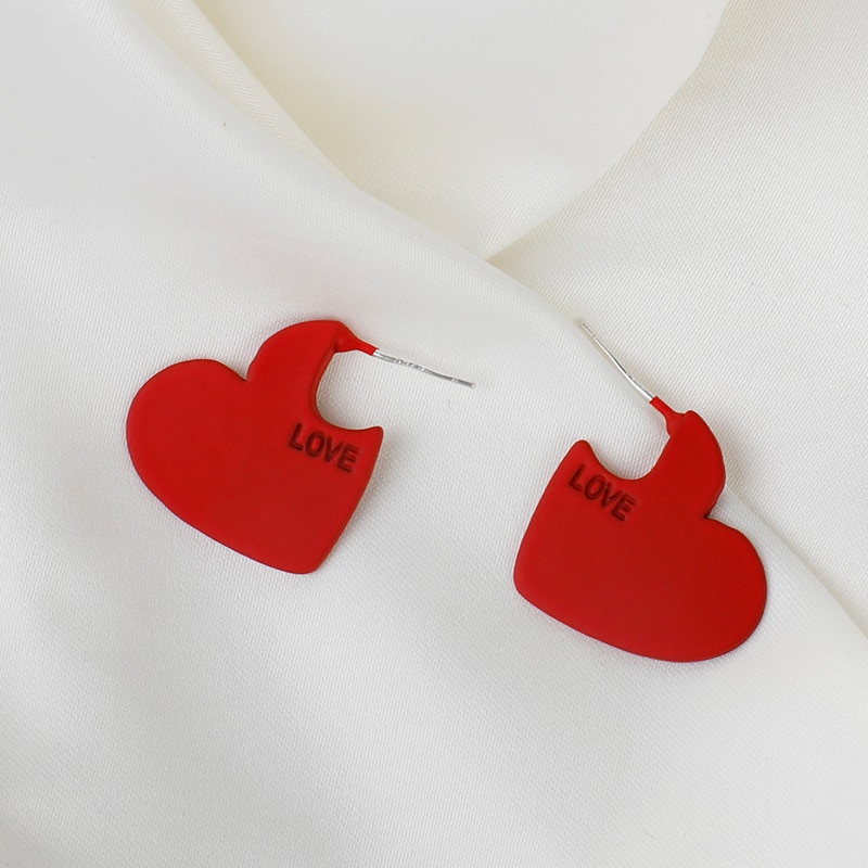 Red Heart Shaped Earrings Fashionable Jewelry