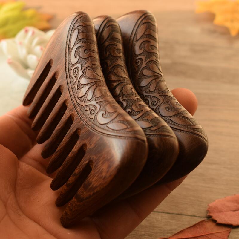 Engraved Wooden Wide Tooth Comb
