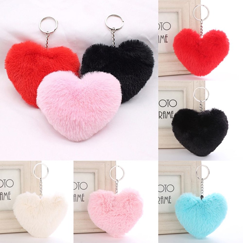 Fluffy Heart Shaped Keychain