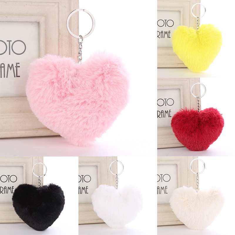 Fluffy Heart Shaped Keychain