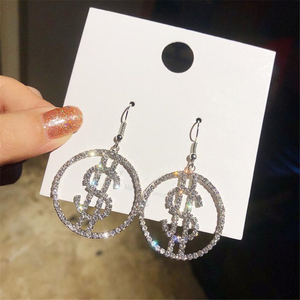 Dollar Earrings with Sparkly Rhinestones