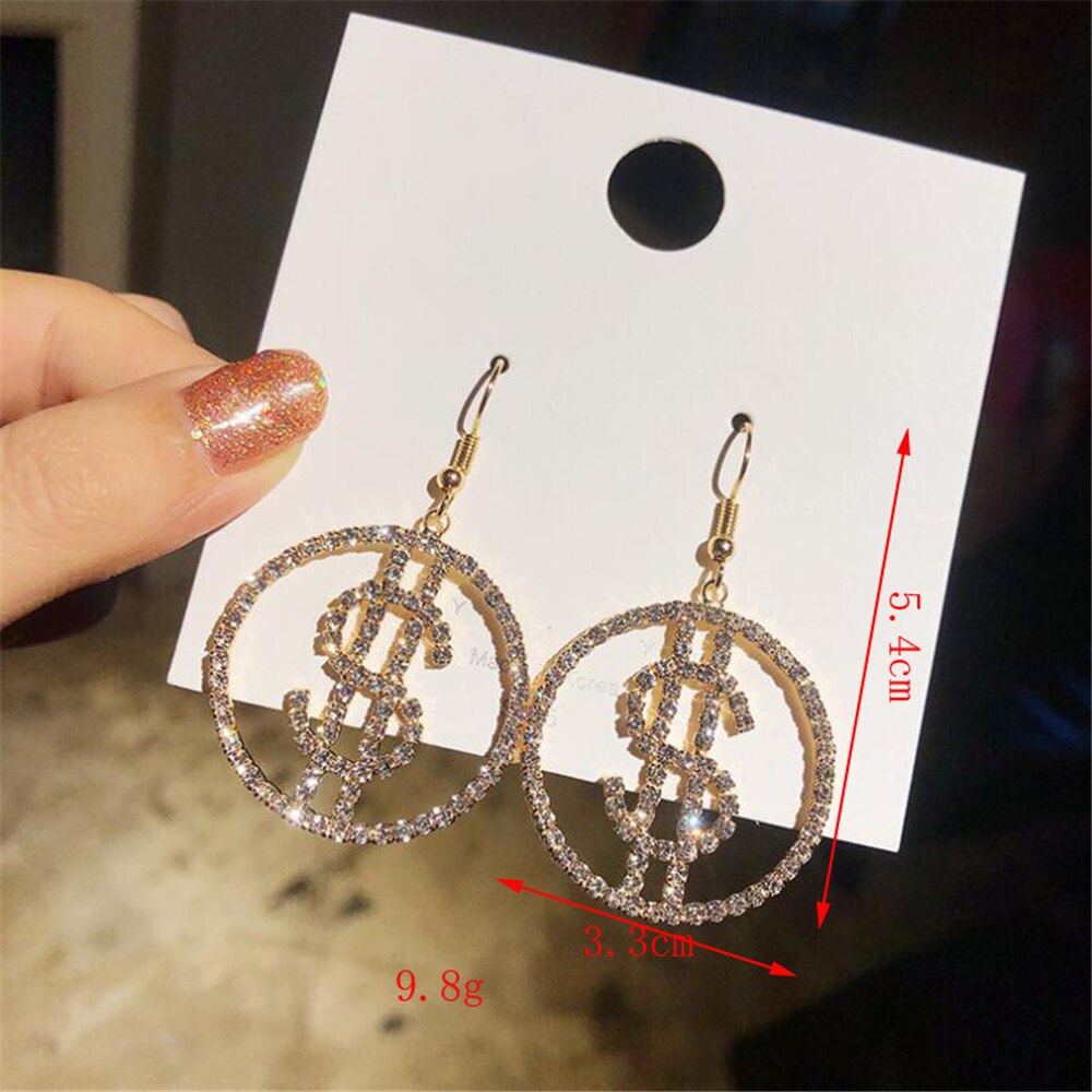 Dollar Earrings with Sparkly Rhinestones