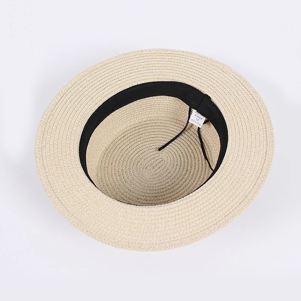 Flat Top Straw Hat with Ribbon