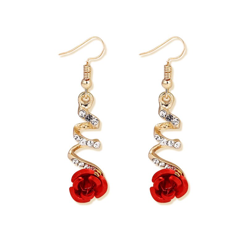 Rose Dangle Earrings with Rhinestones