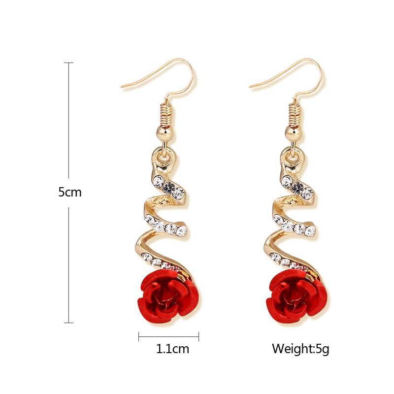 Rose Dangle Earrings with Rhinestones