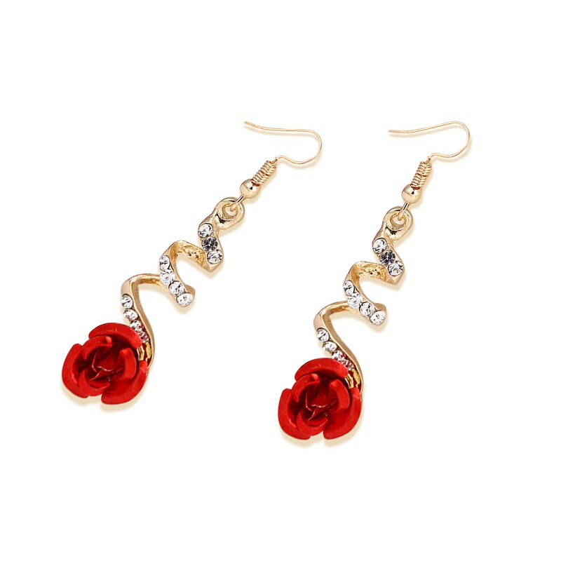 Rose Dangle Earrings with Rhinestones