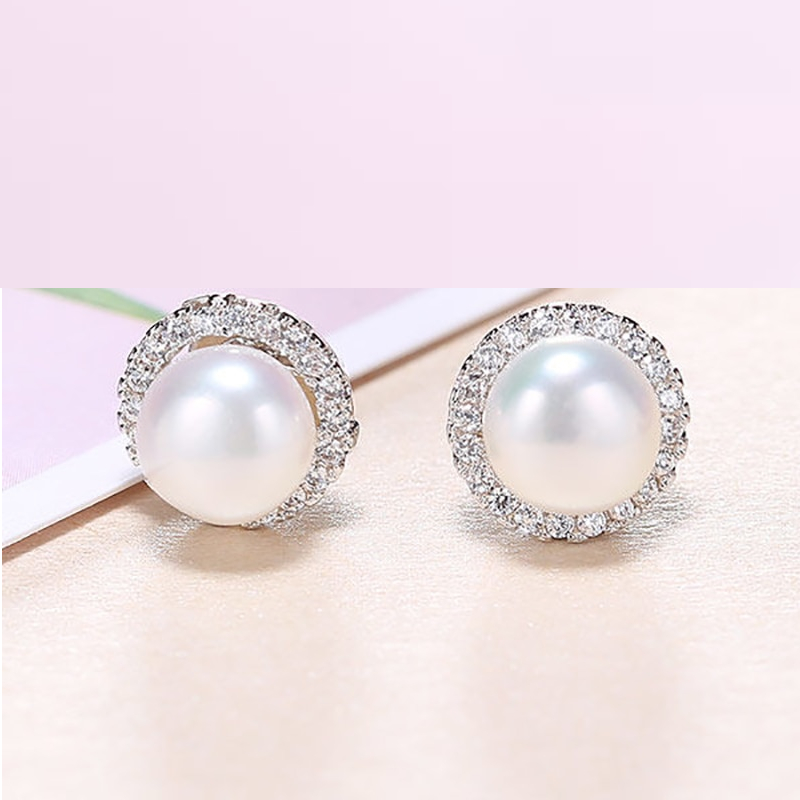 Ladies Pearl Earrings Silver Jewelry