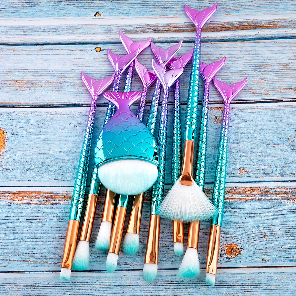 Mermaid Makeup Brush Set Kit (11 pcs)