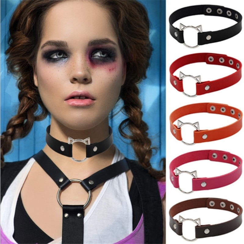 Cat Choker Leather Neck Jewelry