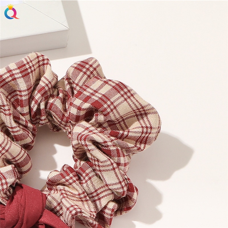 Girls Hair Scrunchies Plaid Hair Tie