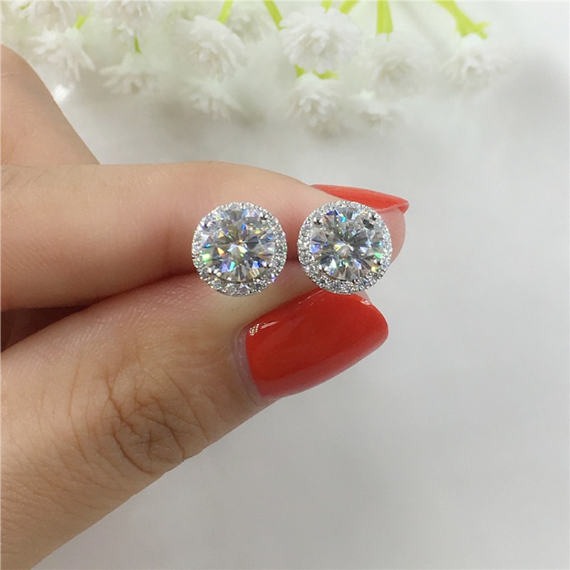 Silver Diamond Stud Earrings Ladies Jewelry