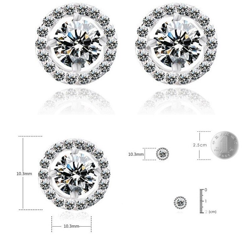 Silver Diamond Stud Earrings Ladies Jewelry