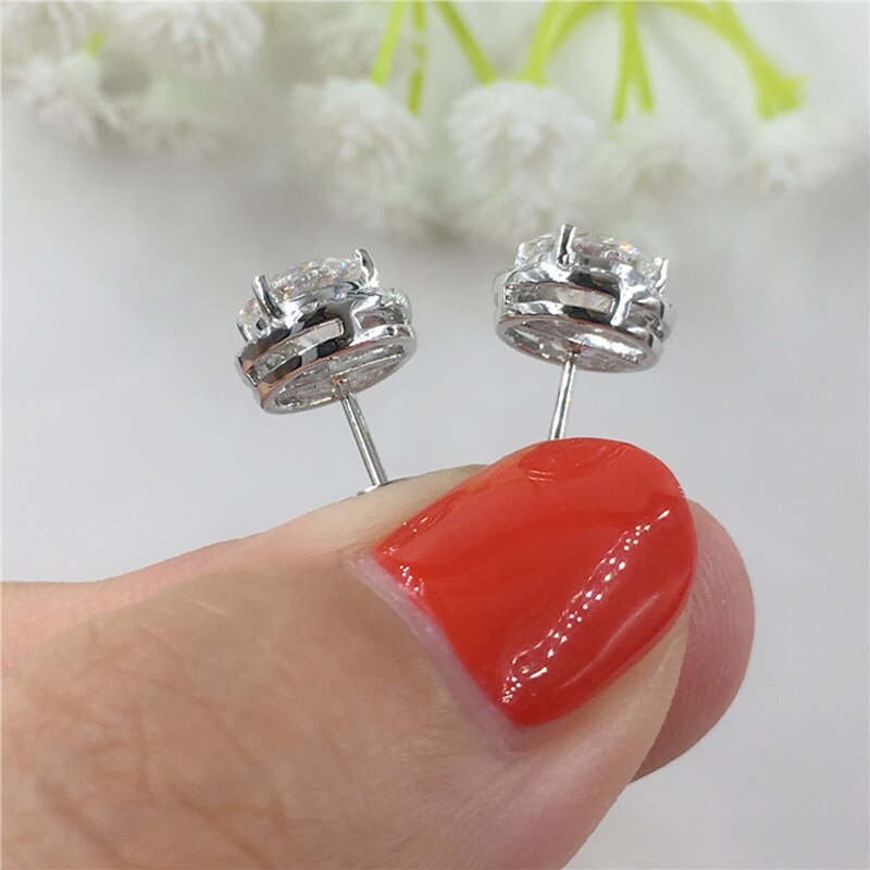 Silver Diamond Stud Earrings Ladies Jewelry