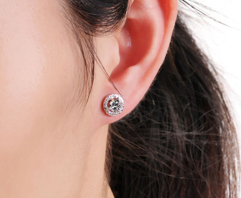 Silver Diamond Stud Earrings Ladies Jewelry