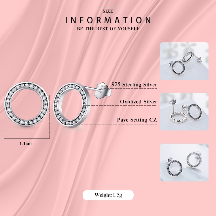 Round Stud Earrings Silver Jewelry