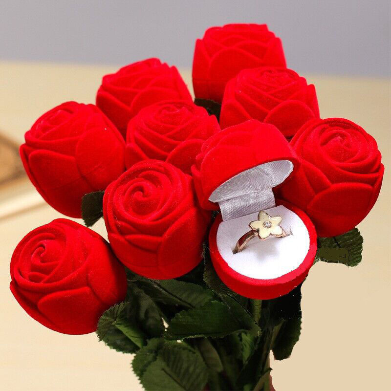 Rose Ring Box Red Velvet Jewelry Holder