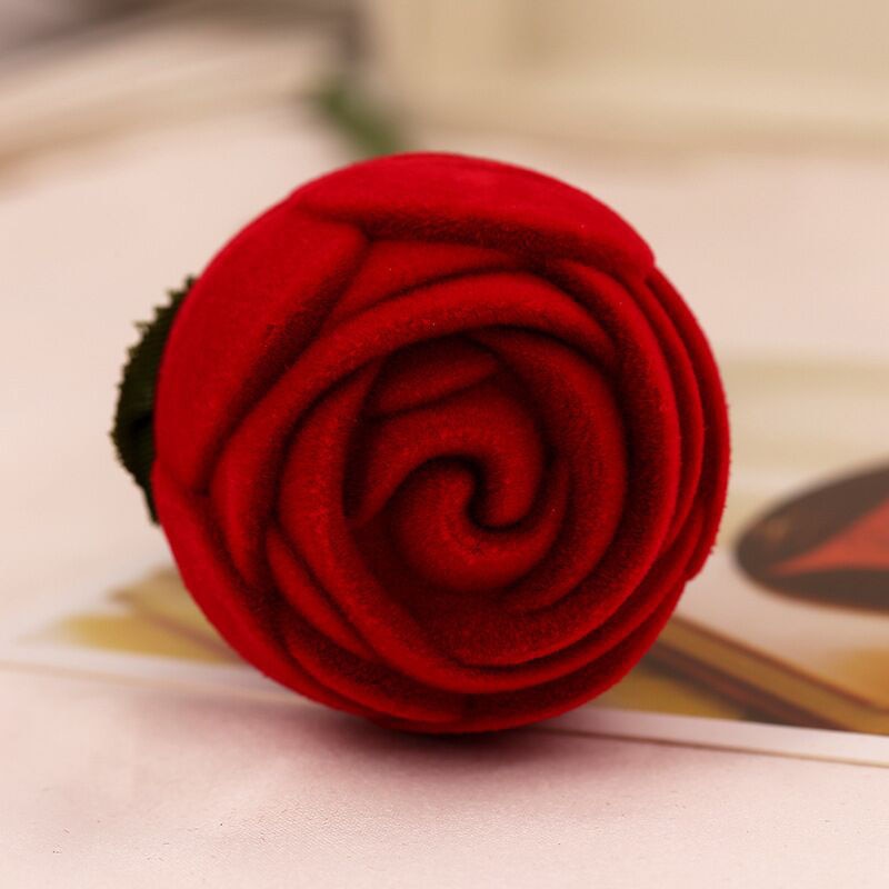 Rose Ring Box Red Velvet Jewelry Holder