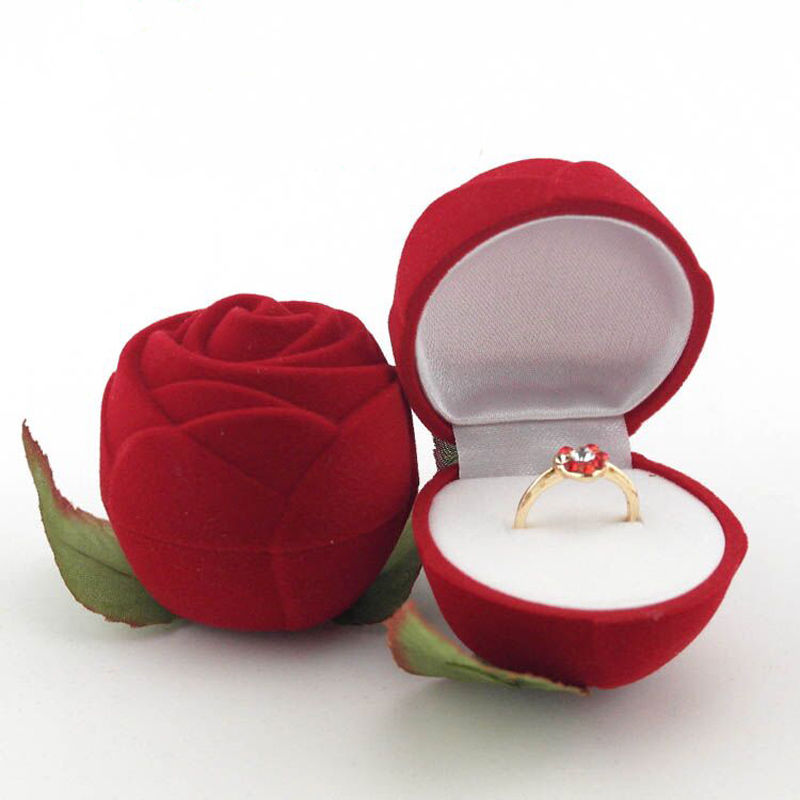 Rose Ring Box Red Velvet Jewelry Holder