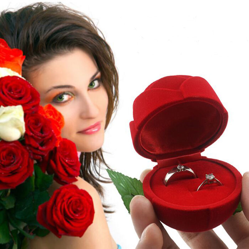 Rose Ring Box Red Velvet Jewelry Holder