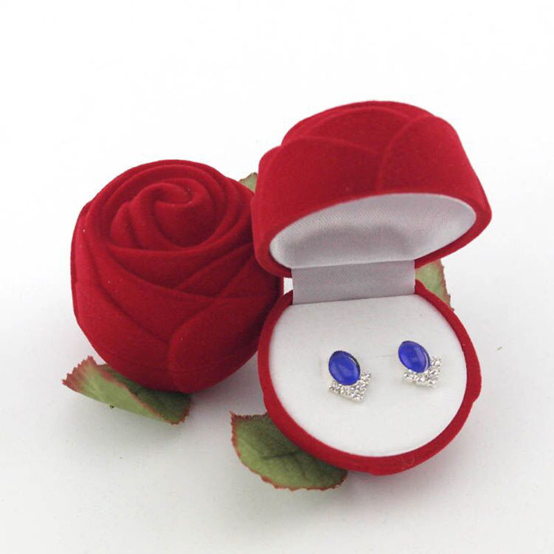 Rose Ring Box Red Velvet Jewelry Holder