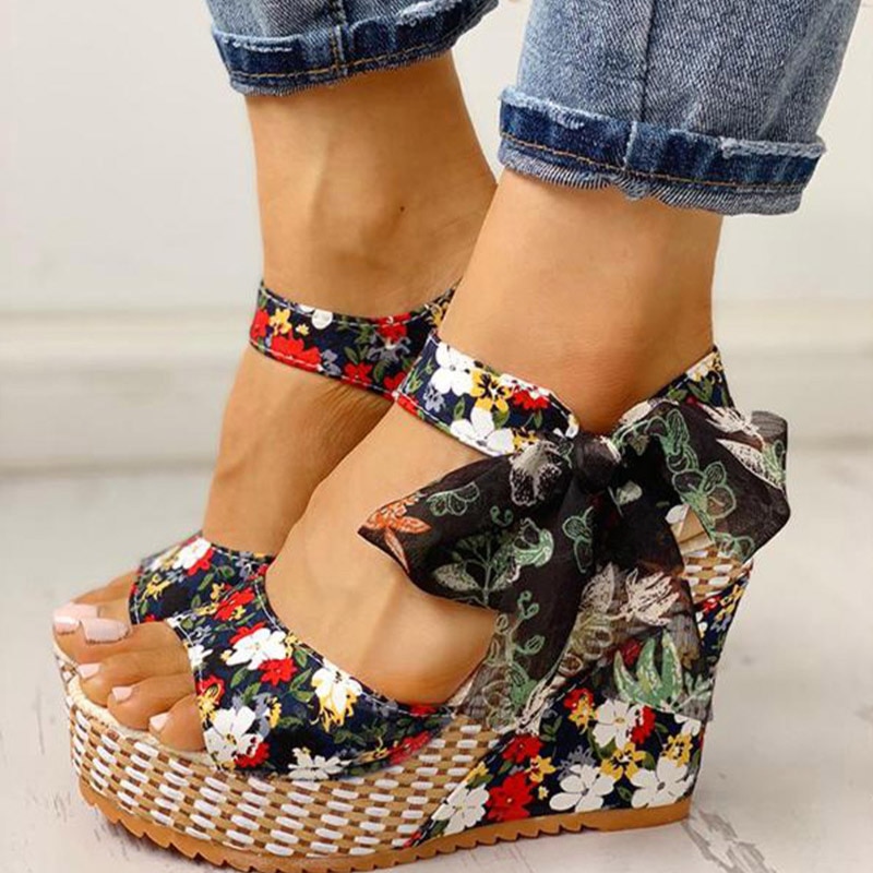 Ladies Wedge Sandals Bowknot Design