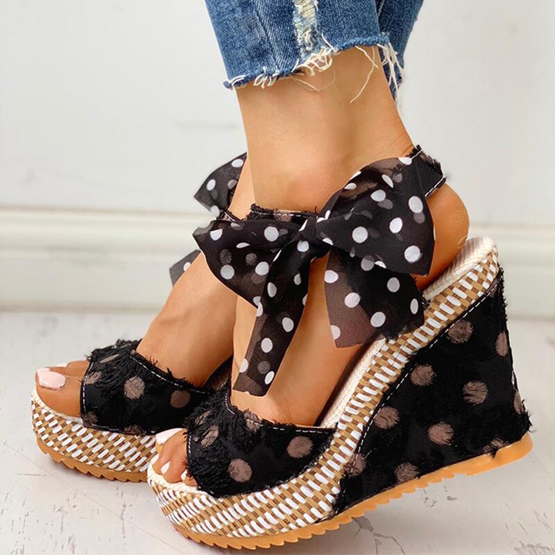 Ladies Wedge Sandals Bowknot Design