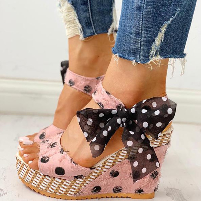 Ladies Wedge Sandals Bowknot Design