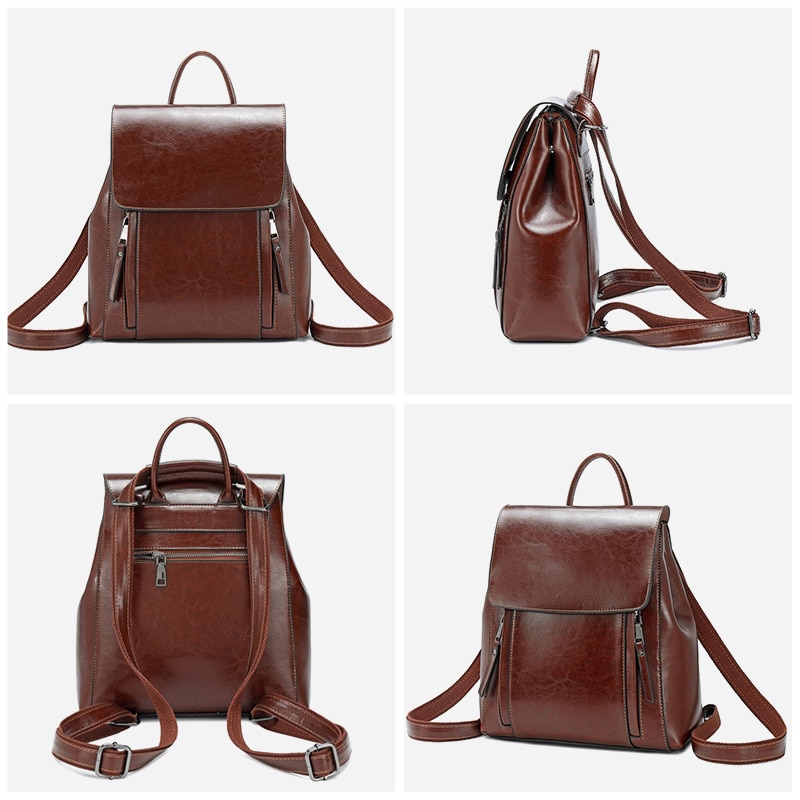 Vintage Leather Backpack Ladies Rucksack