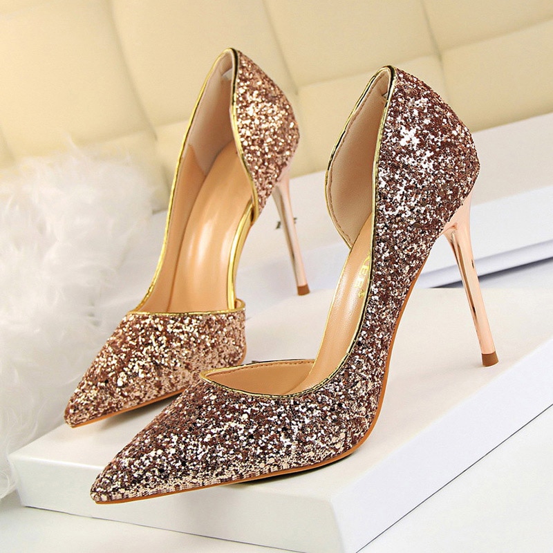 Sequin Heels Ladies Glitter Pumps