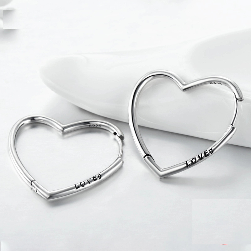 Heart Hoop Earrings Silver Accessory