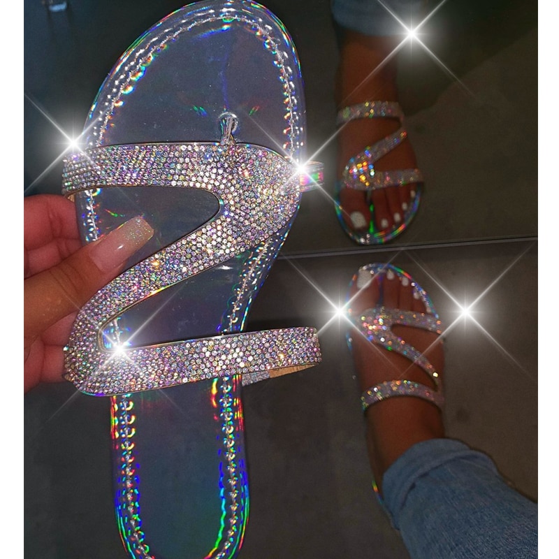 Rhinestone Flat Sandals Slip-On Footwear