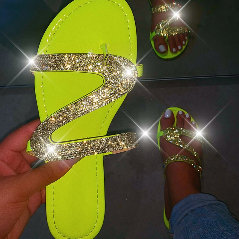 Rhinestone Flat Sandals Slip-On Footwear