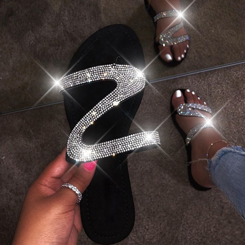 Rhinestone Flat Sandals Slip-On Footwear