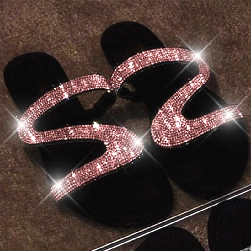 Rhinestone Flat Sandals Slip-On Footwear