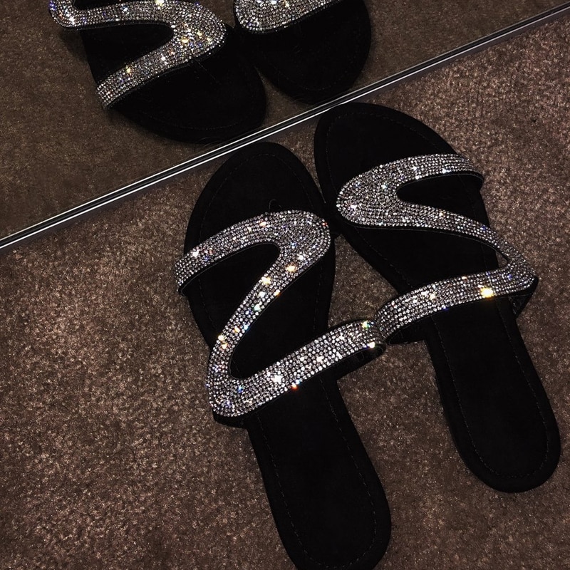 Rhinestone Flat Sandals Slip-On Footwear