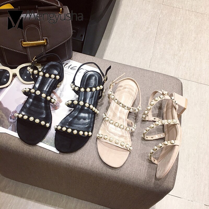 Pearl Sandals With Square Heels