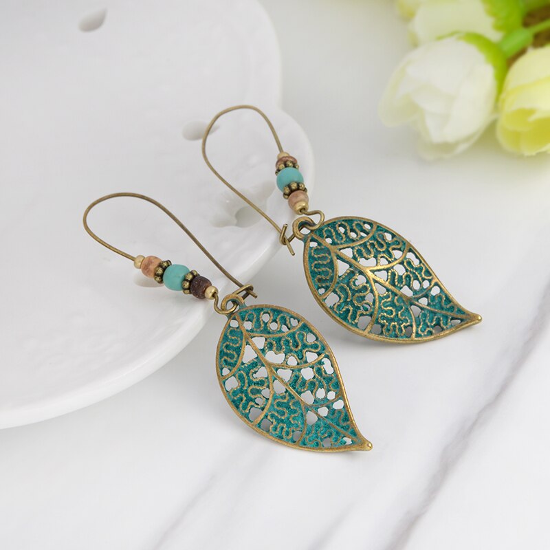 Leaf Earrings Rustic Drop Dangle