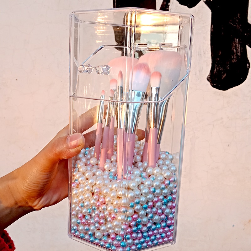 Makeup Brush Organizer with Pearl Beads