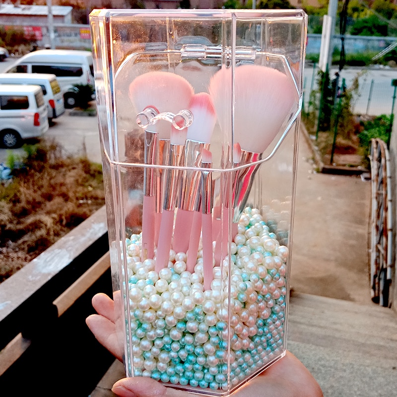 Makeup Brush Organizer with Pearl Beads