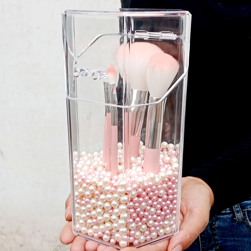 Makeup Brush Organizer with Pearl Beads