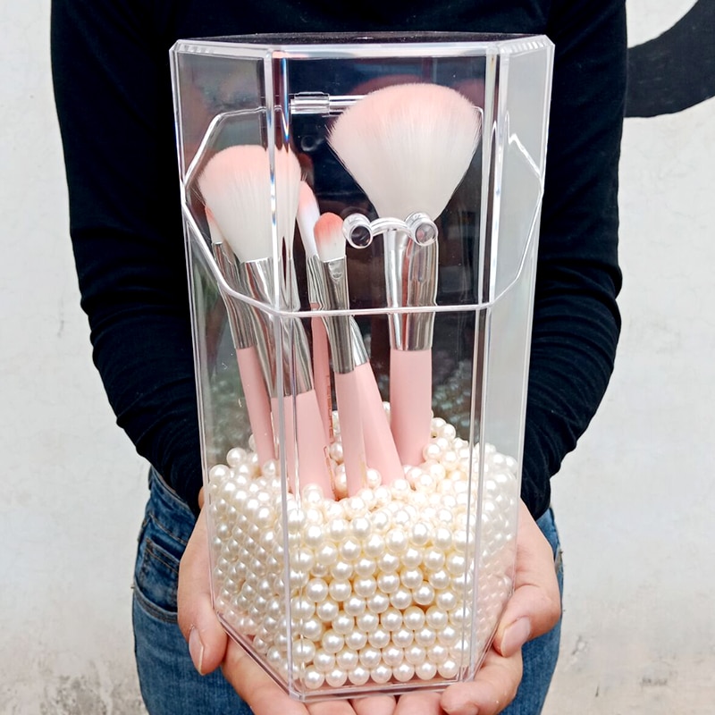 Makeup Brush Organizer with Pearl Beads