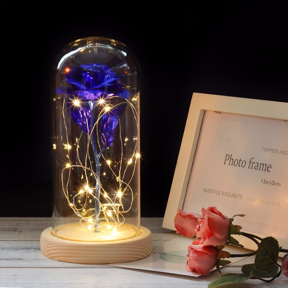 Rose in Glass Dome with Lights