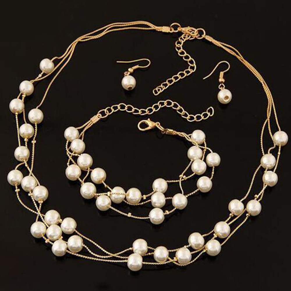 Pearl Necklace Set Bracelet Earrings