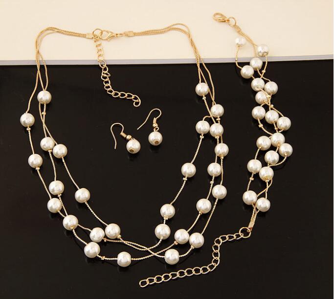 Pearl Necklace Set Bracelet Earrings